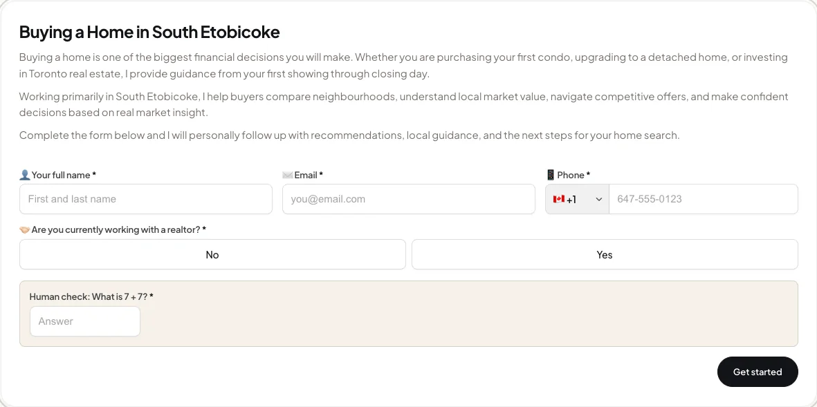 Buyer form before selecting No