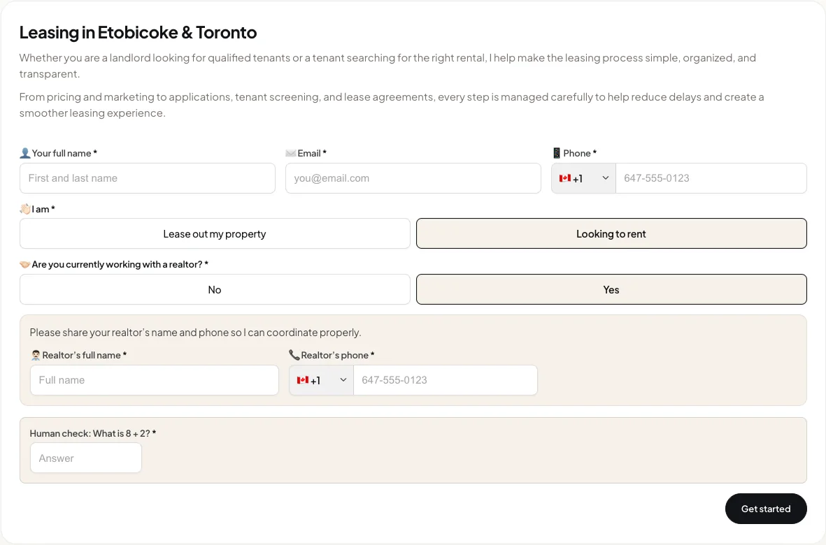 Lease form before selecting No