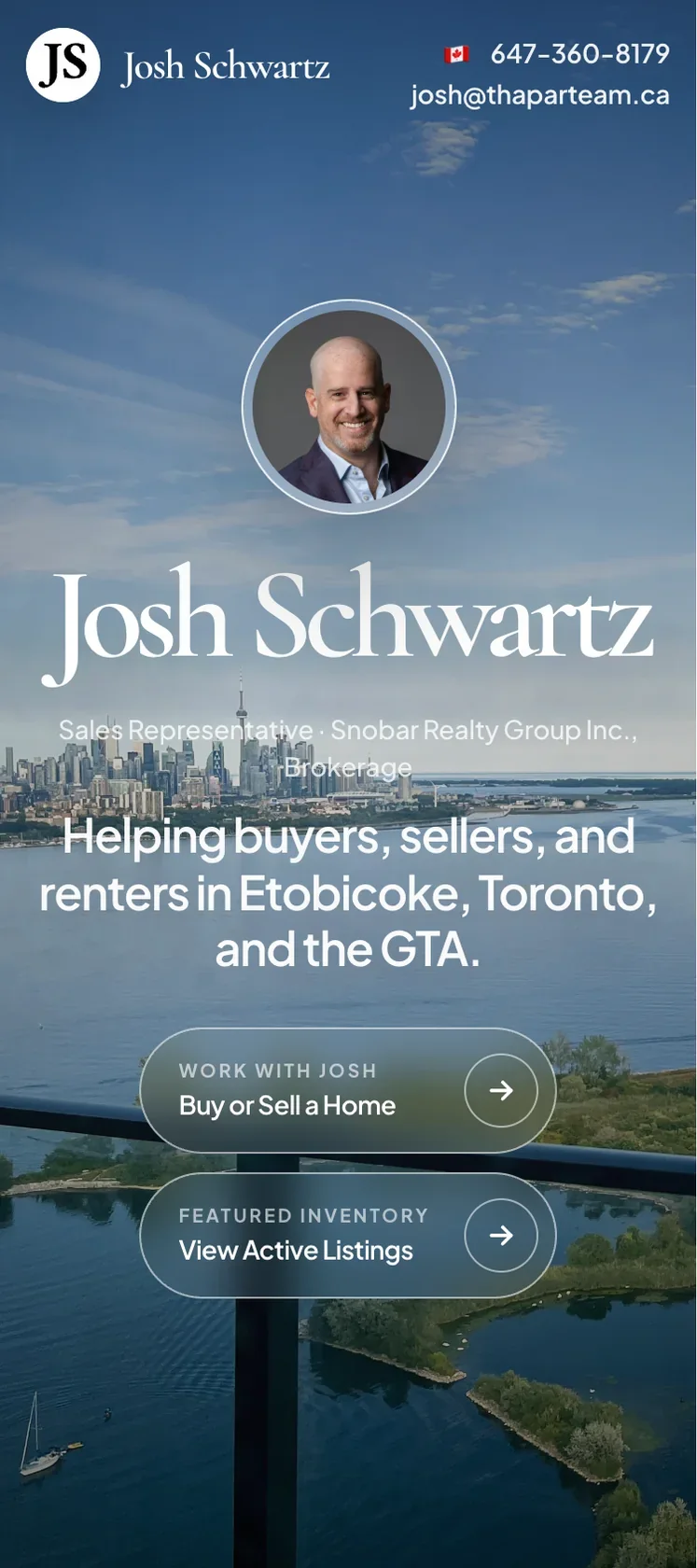 Mobile homepage for the real estate site